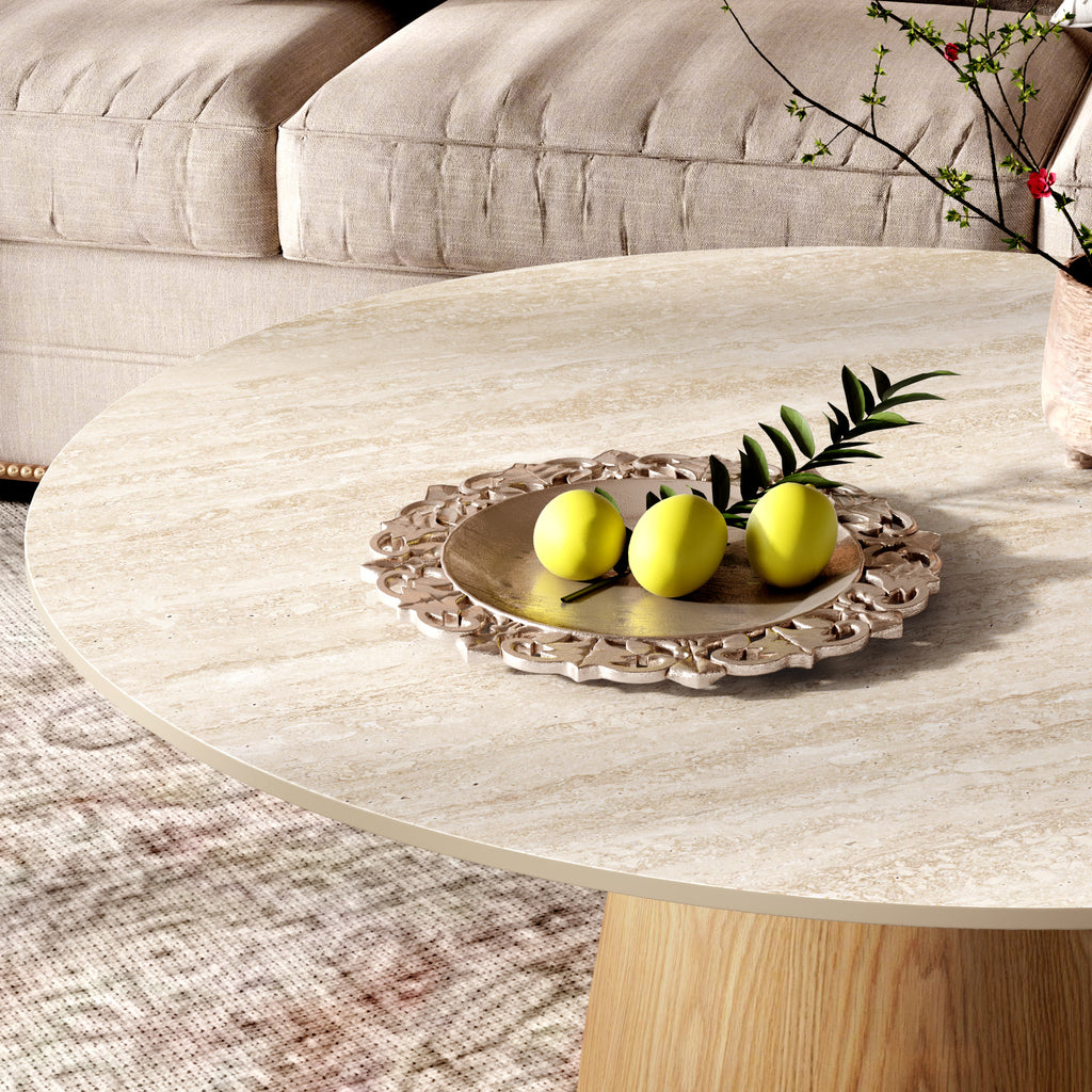 Wabi-Sabi Coffee Table: Sintered Stone Top with Solid Wood Pedestal Base - image 16