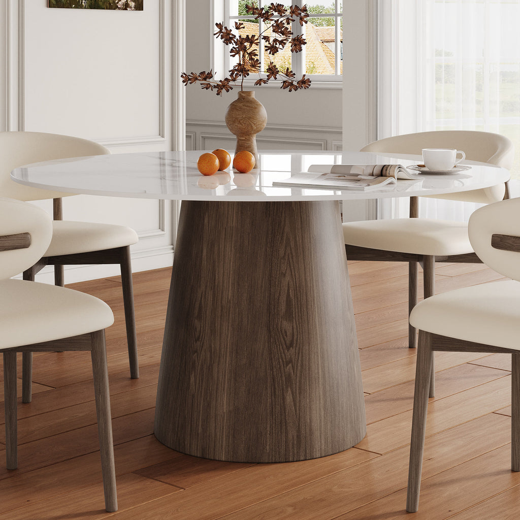 Modern Minimalist Solid Wood Dining Table With Sintered Stone Top - Snowy White - 59" Table - image 0