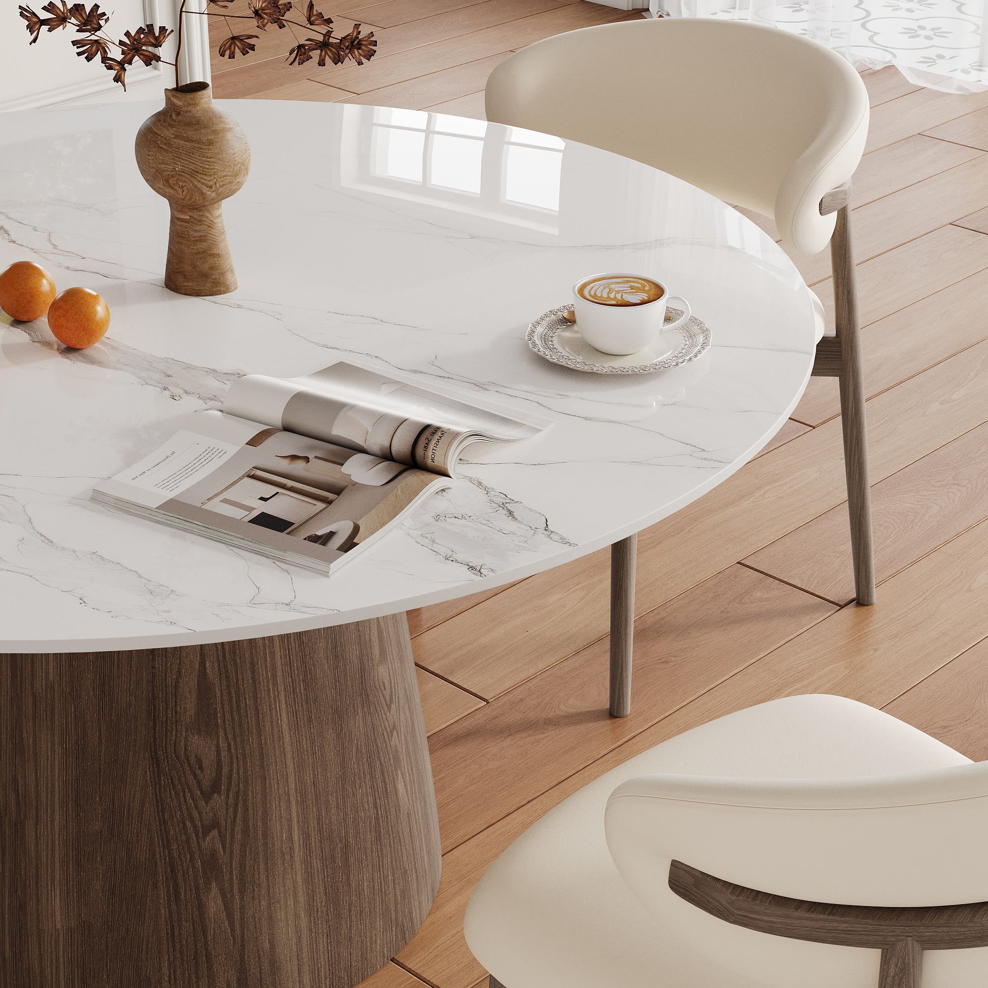 Modern Minimalist Solid Wood Dining Table With Sintered Stone Top - image 1