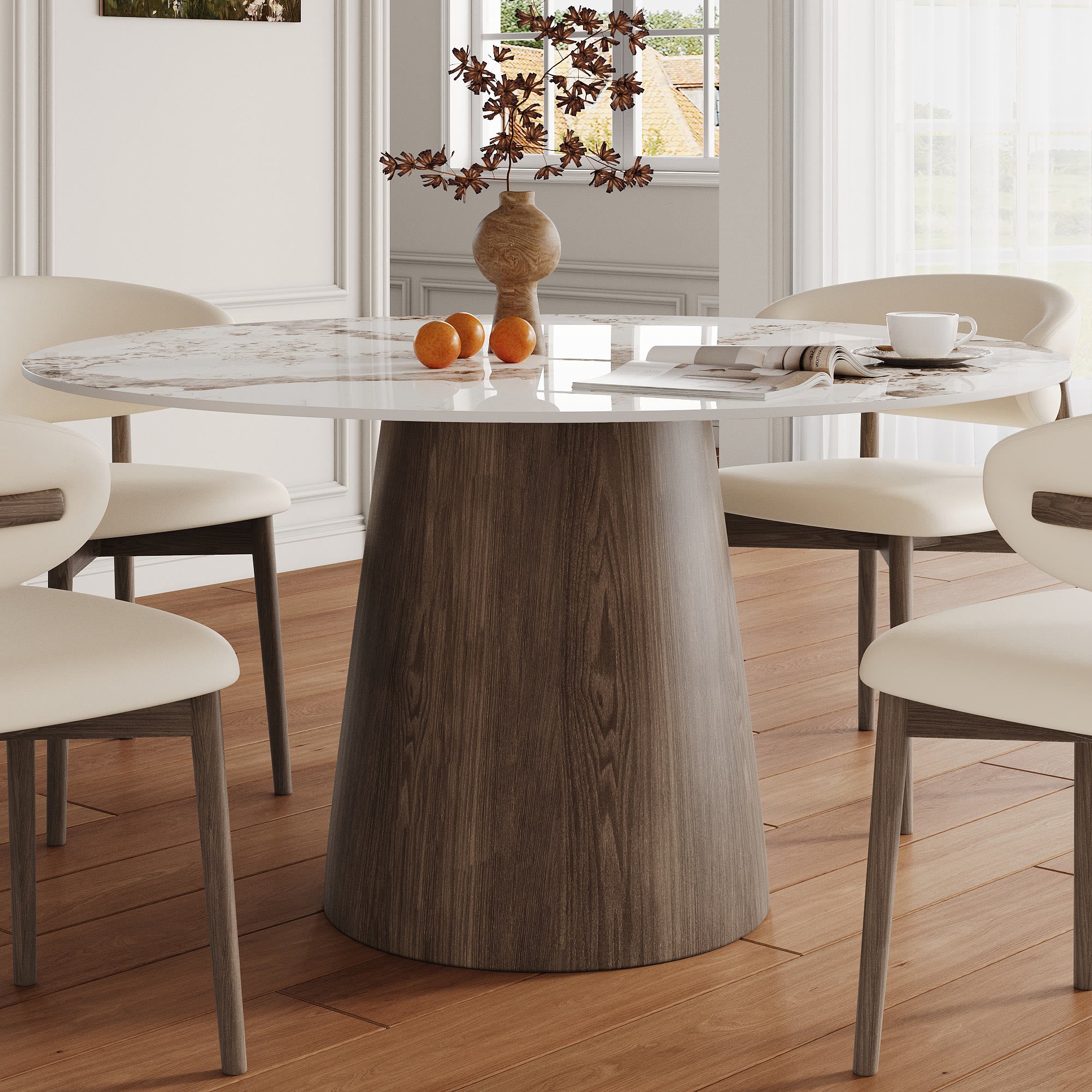 Modern Minimalist Solid Wood Dining Table With Sintered Stone Top - Pandora - 59" Table - image 3