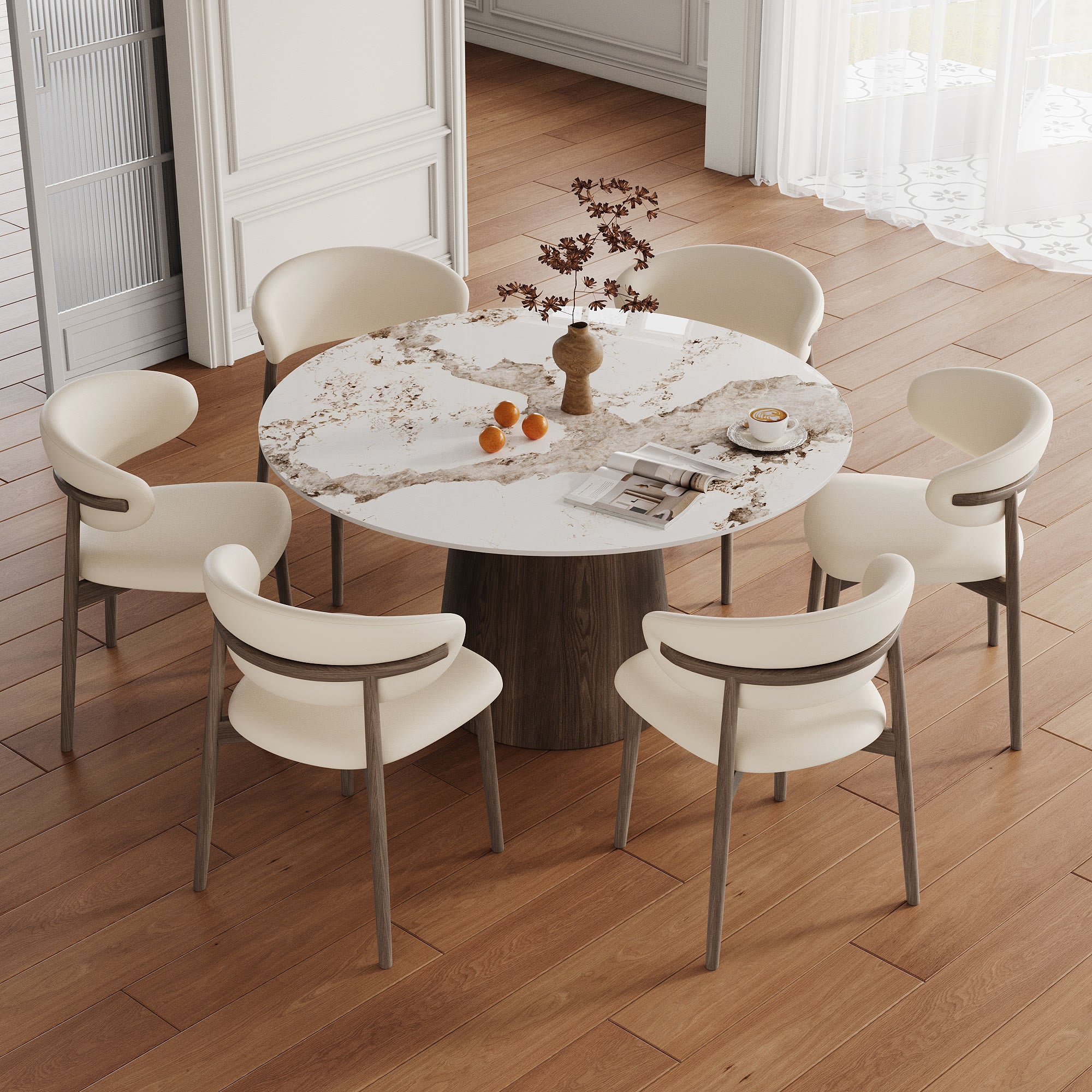 Modern Minimalist Solid Wood Dining Table With Sintered Stone Top - image 5