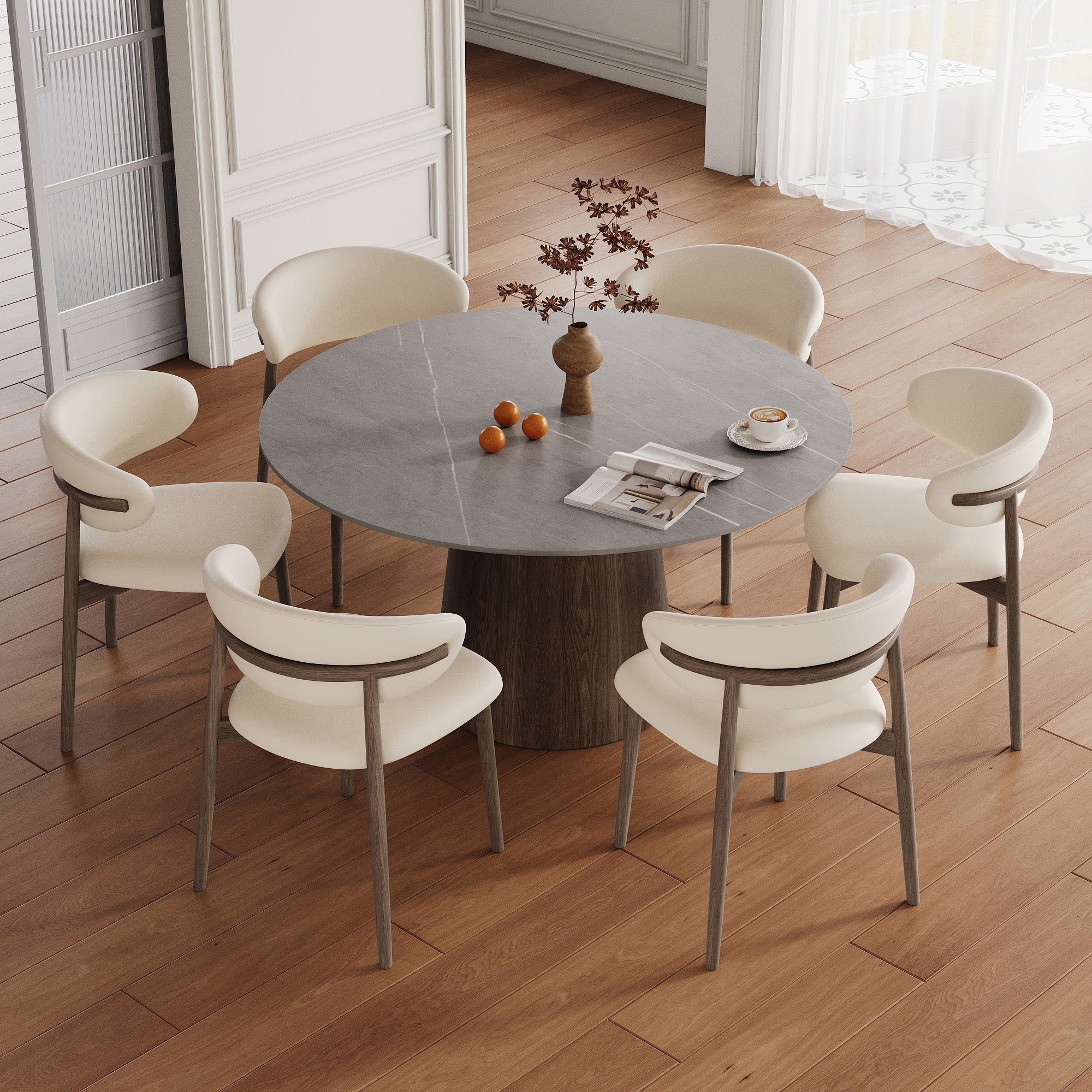 Modern Minimalist Solid Wood Dining Table With Sintered Stone Top - image 14
