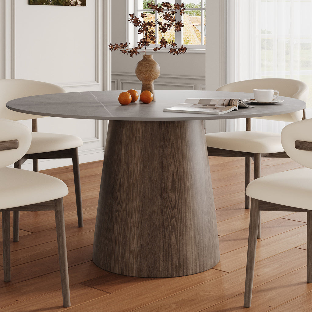Modern Minimalist Solid Wood Dining Table With Sintered Stone Top - Gray - 59" Table - image 12