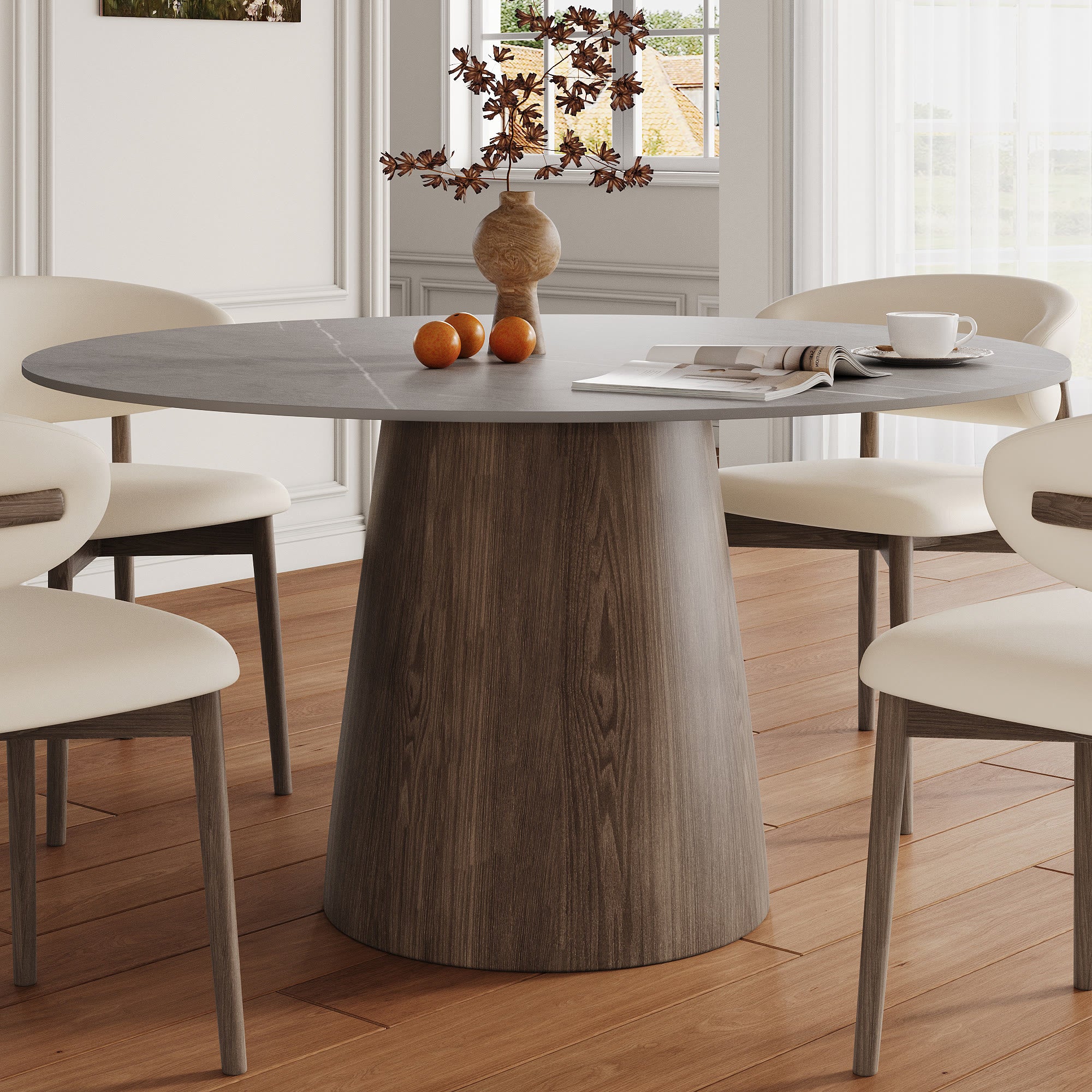 Modern Minimalist Solid Wood Dining Table With Sintered Stone Top - Gray - 59" Table - image 12