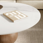 Modern Round Coffee Table with Sintered Stone Top & Solid Wood Base - image 1