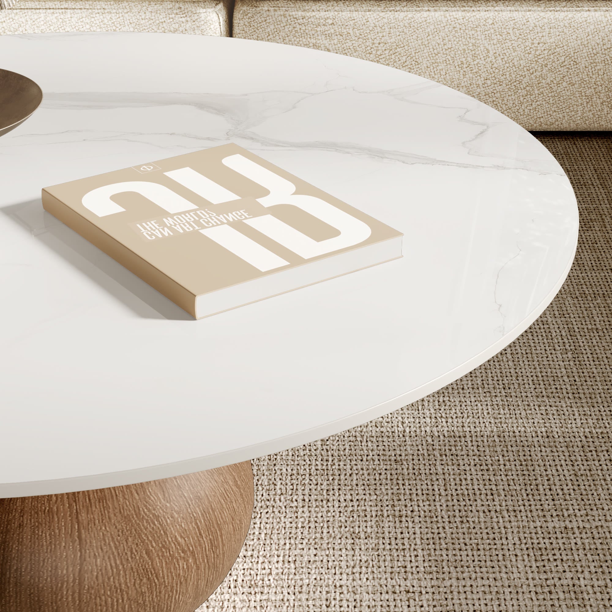 Modern Round Coffee Table with Sintered Stone Top & Solid Wood Base - image 1