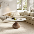 Modern Round Coffee Table with Sintered Stone Top & Solid Wood Base - image 2