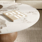 Modern Round Coffee Table with Sintered Stone Top & Solid Wood Base - image 4