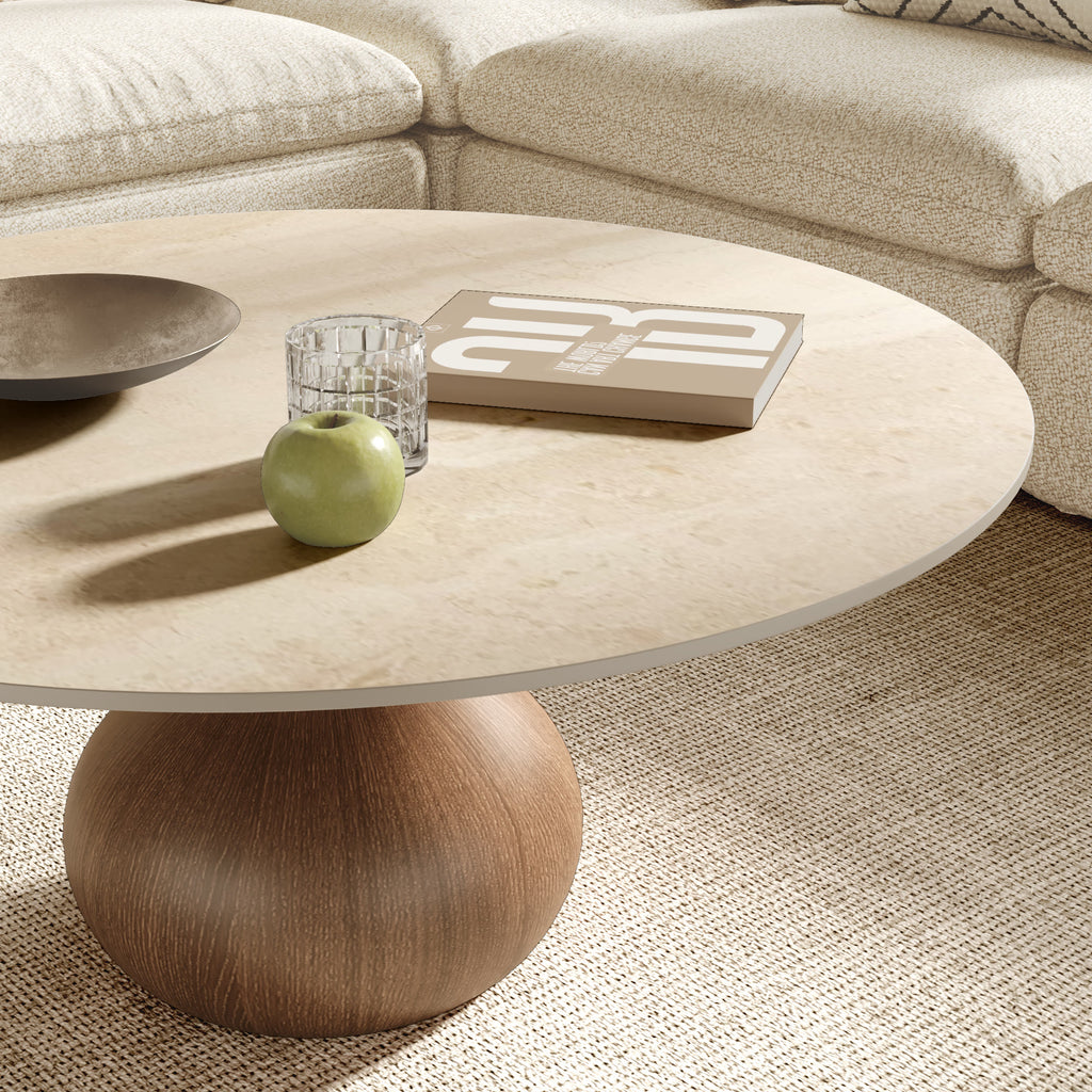 Modern Round Coffee Table with Sintered Stone Top & Solid Wood Base - image 7