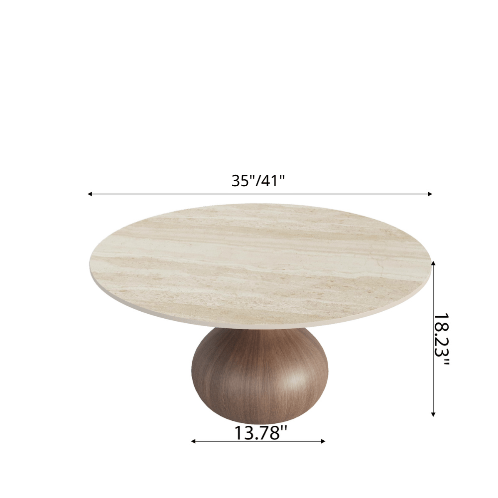 Modern Round Coffee Table with Sintered Stone Top & Solid Wood Base - image 11