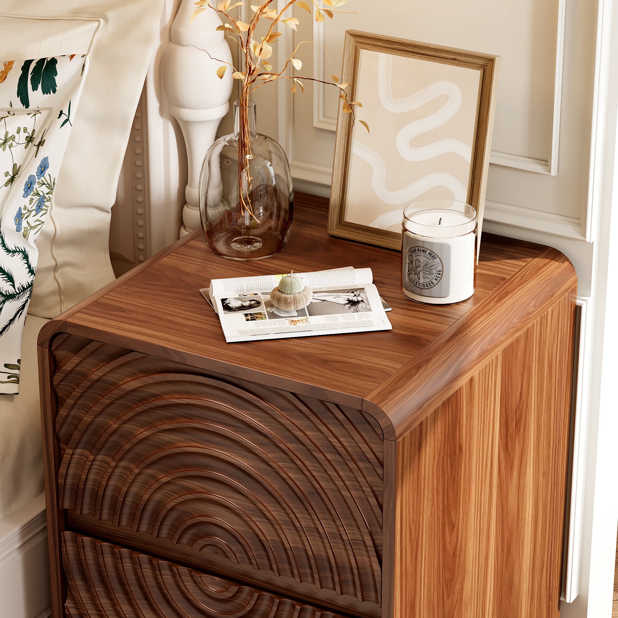 Artistic Wave Carved Nightstand - image 2
