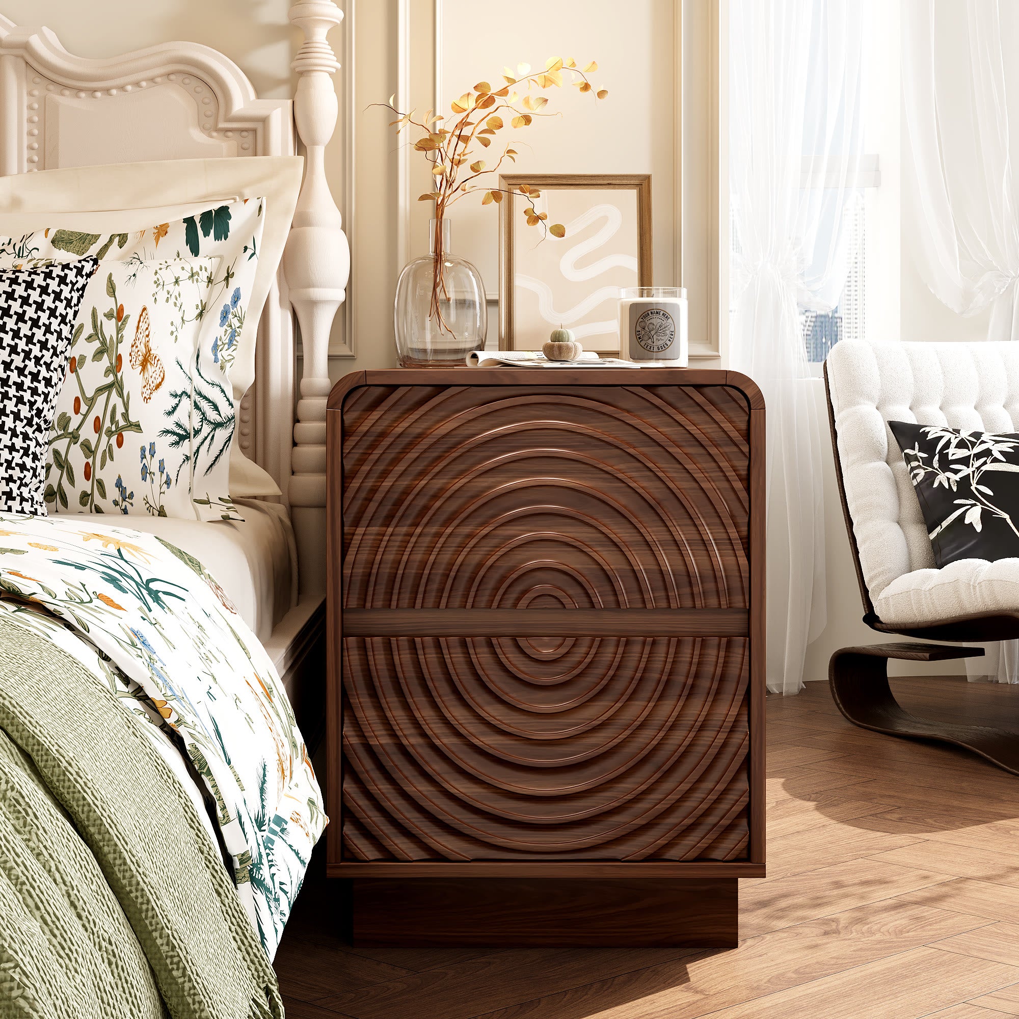 Artistic Wave Carved Nightstand - Walnut - image 0