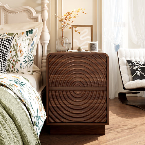 Artistic Wave Carved Nightstand - Walnut - image 0