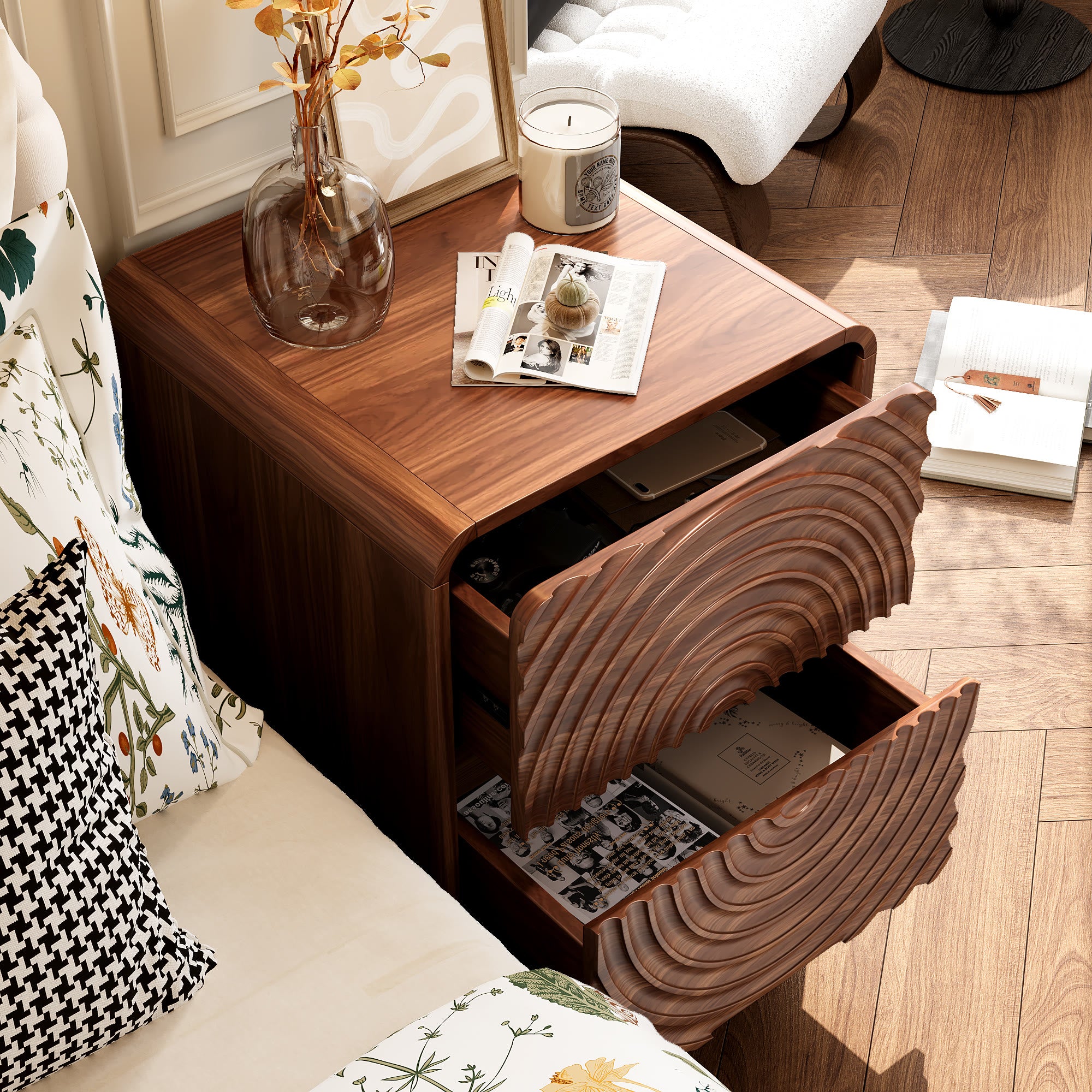 Artistic Wave Carved Nightstand - image 3