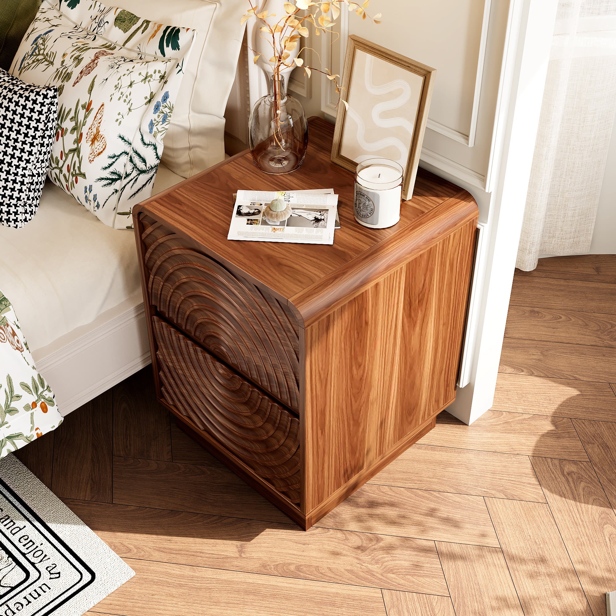Artistic Wave Carved Nightstand - image 4