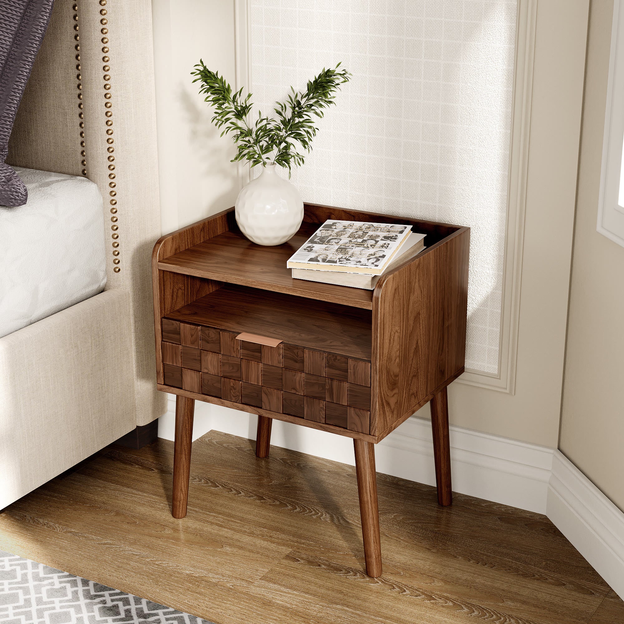 Modern Rattan-Style Nightstand with Storage - image 0
