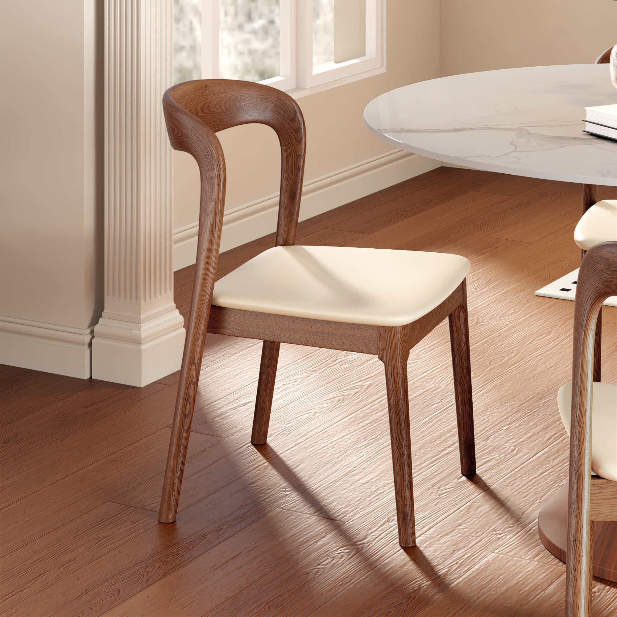 Set of 2/4/6 Modern Wooden Dining Chairs Soft Cushion Seat - Dark Walnut+Cream - 6x Chairs - image 0