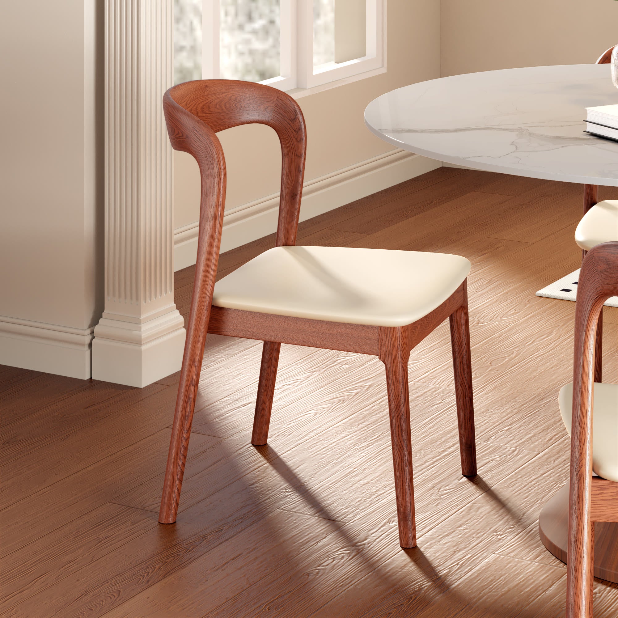 Set of 2/4/6 Modern Wooden Dining Chairs Soft Cushion Seat - Walnut+Cream - 6x Chairs - image 7