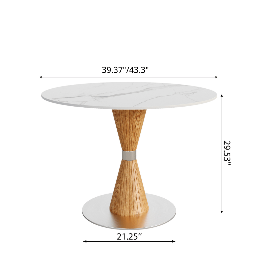 Luxe Modern Round Sintered Stone Dining Table with Solid Wood Base & Metallic Accents For 2-4 - image 21