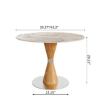 Luxe Modern Round Sintered Stone Dining Table with Solid Wood Base & Metallic Accents For 2-4 - image 23