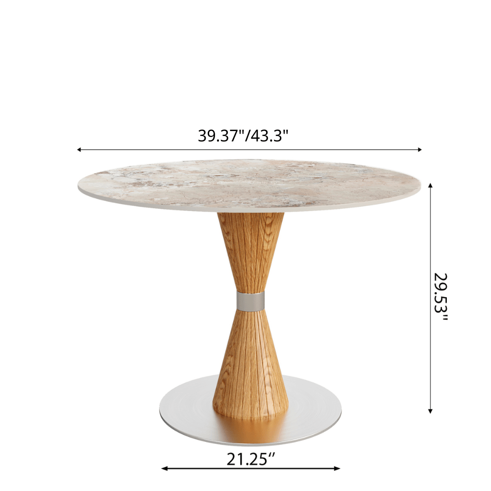 Luxe Modern Round Sintered Stone Dining Table with Solid Wood Base & Metallic Accents For 2-4 - image 23