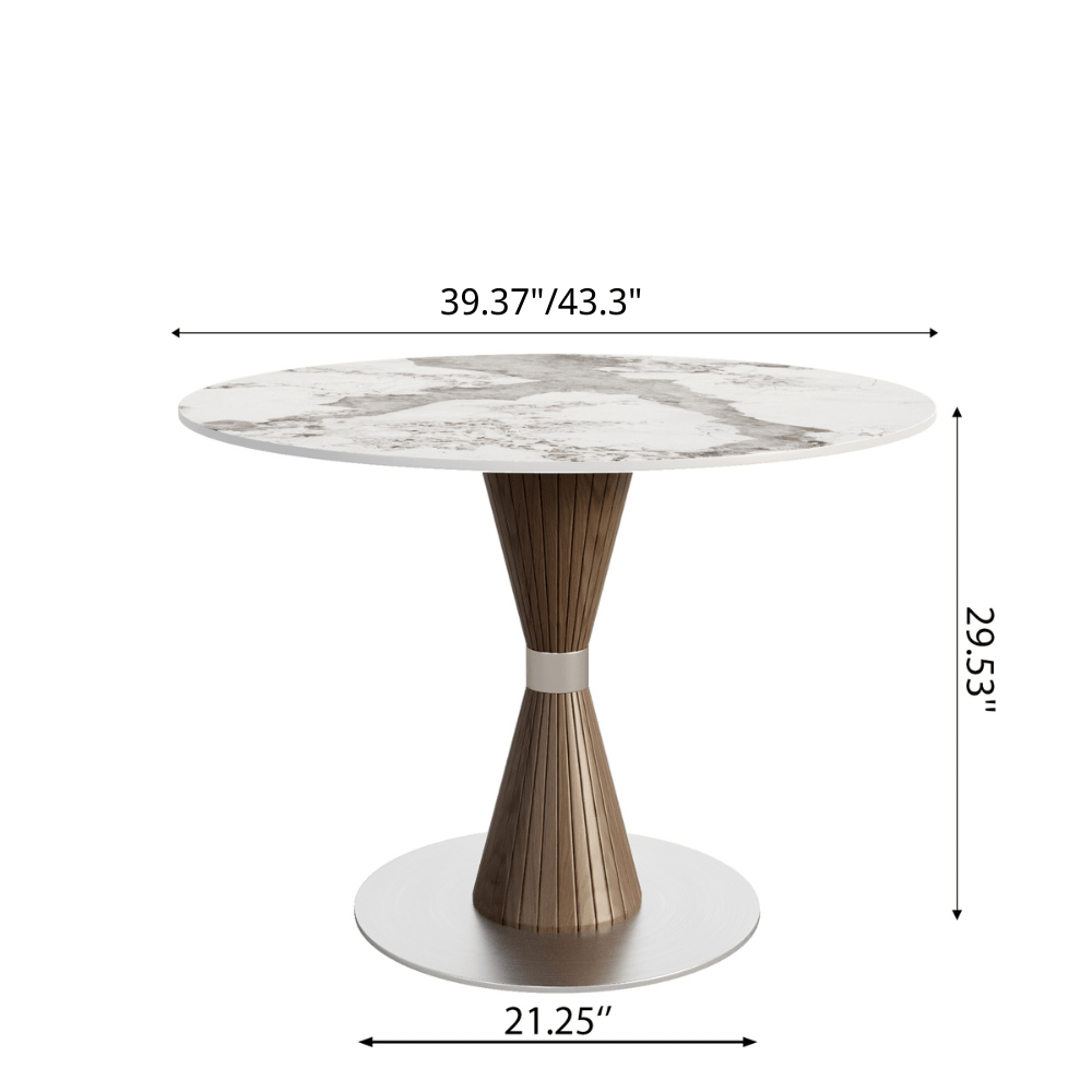 Luxe Modern Round Sintered Stone Dining Table with Solid Wood Base & Metallic Accents For 2-4 - image 19