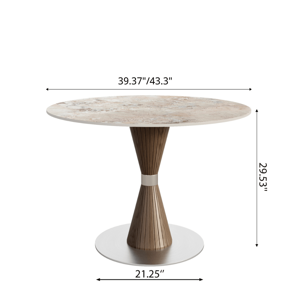 Luxe Modern Round Sintered Stone Dining Table with Solid Wood Base & Metallic Accents For 2-4 - image 20
