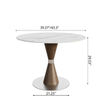 Luxe Modern Round Sintered Stone Dining Table with Solid Wood Base & Metallic Accents For 2-4 - image 18