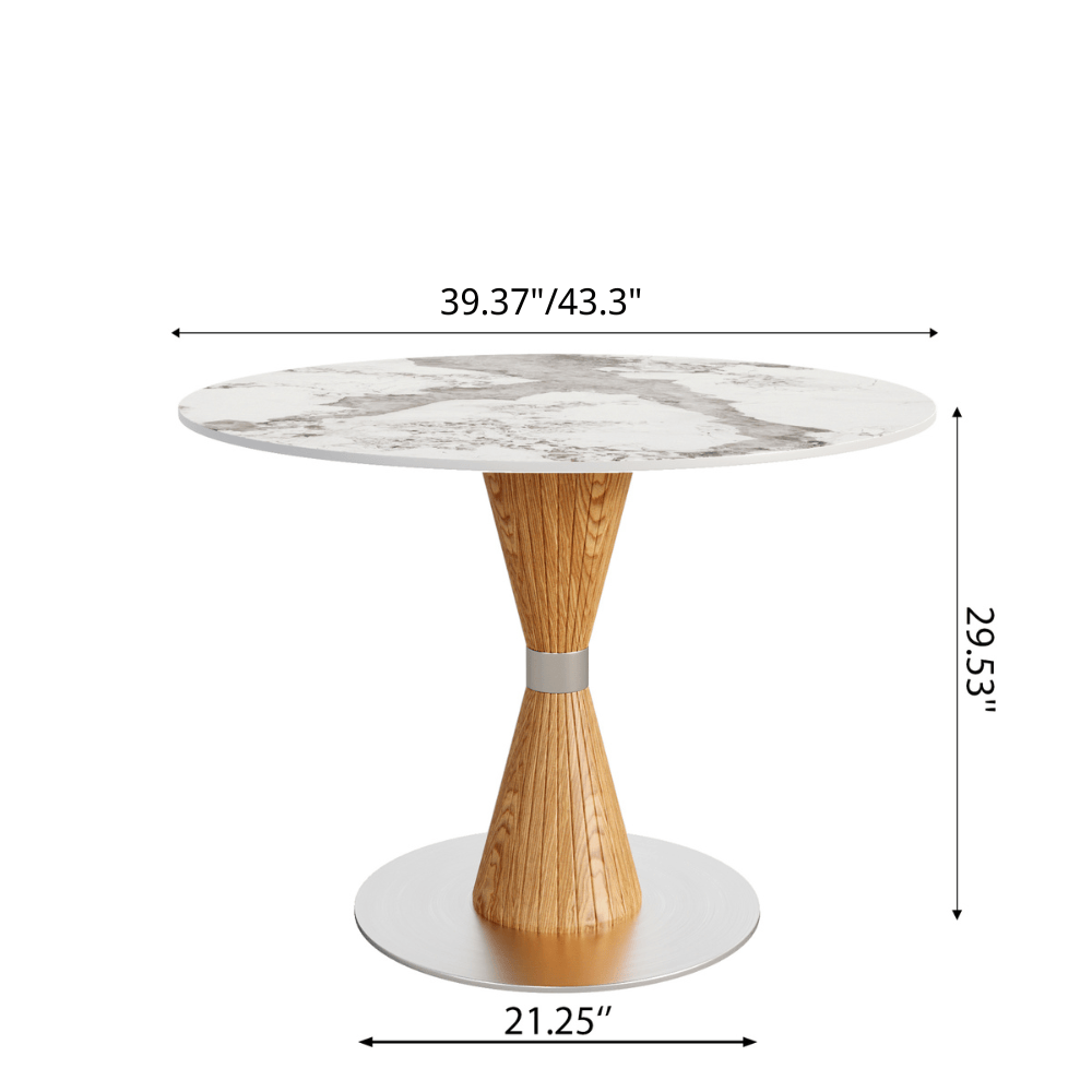 Luxe Modern Round Sintered Stone Dining Table with Solid Wood Base & Metallic Accents For 2-4 - image 22