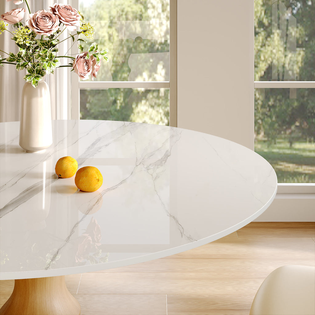 Mid-Century Modern Solid Wood Round Dining Table with Sintered Stone Top For 2-4 - image 1