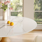 Mid-Century Modern Solid Wood Round Dining Table with Sintered Stone Top For 2-4 - image 1