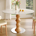 Mid-Century Modern Solid Wood Round Dining Table with Sintered Stone Top For 2-4 - Wood+Snowy White - 43" Table - image 0