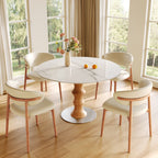 Mid-Century Modern Solid Wood Round Dining Table with Sintered Stone Top For 2-4 - image 2