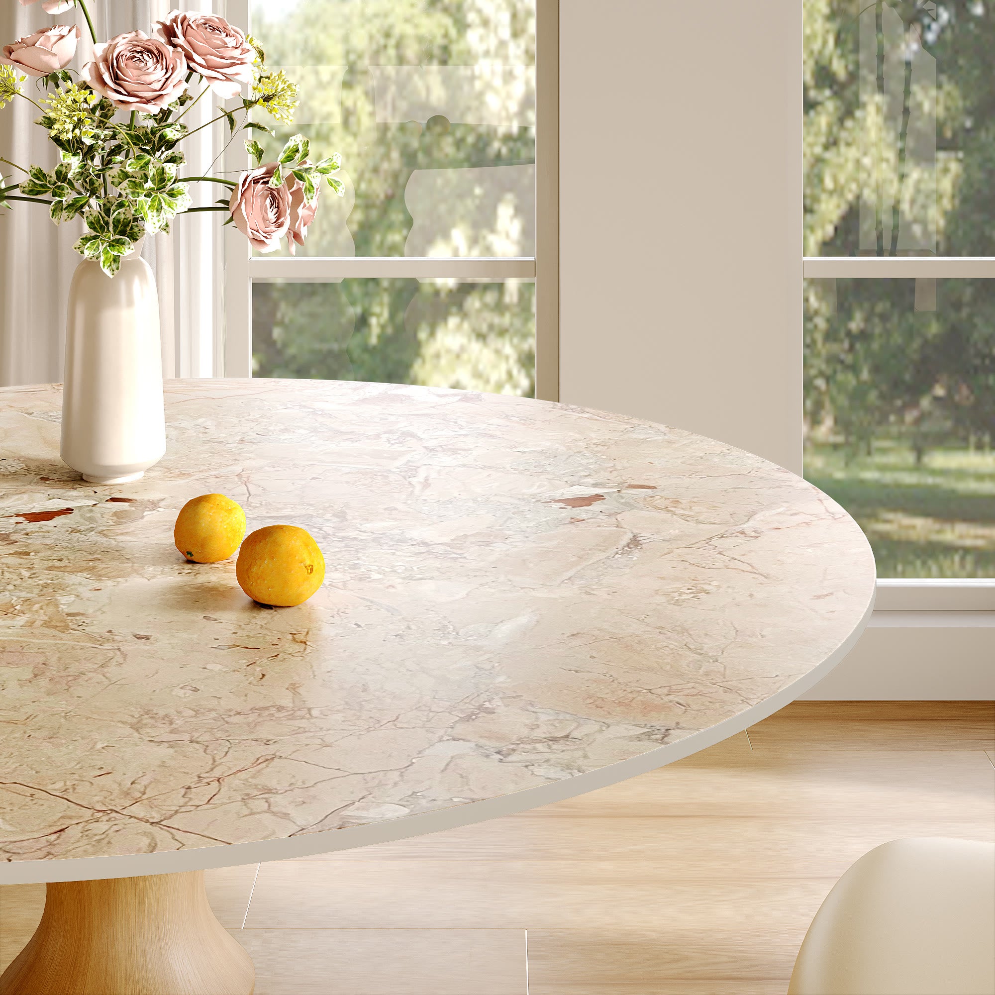 Mid-Century Modern Solid Wood Round Dining Table with Sintered Stone Top For 2-4 - image 6