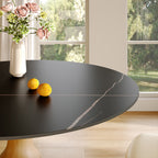Mid-Century Modern Solid Wood Round Dining Table with Sintered Stone Top For 2-4 - image 8