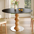 Mid-Century Modern Solid Wood Round Dining Table with Sintered Stone Top For 2-4 - Wood+Black - 43" Table - image 7