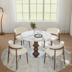 Mid-Century Modern Solid Wood Round Dining Table with Sintered Stone Top For 2-4 - image 11