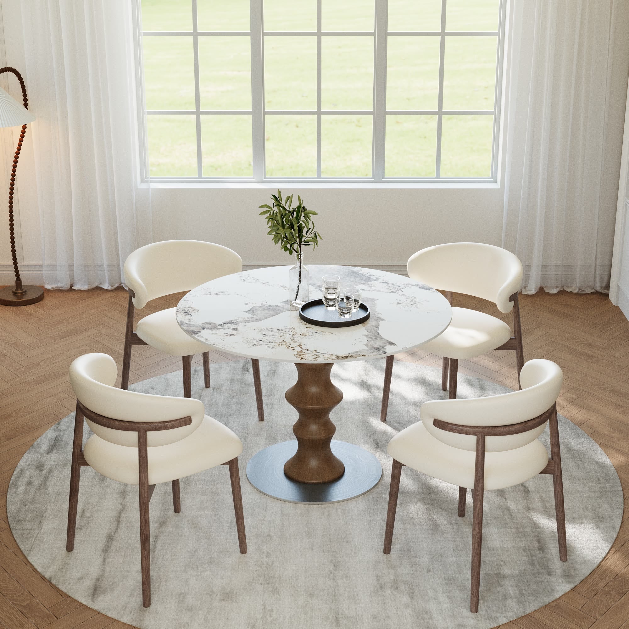 Mid-Century Modern Solid Wood Round Dining Table with Sintered Stone Top For 2-4 - image 11