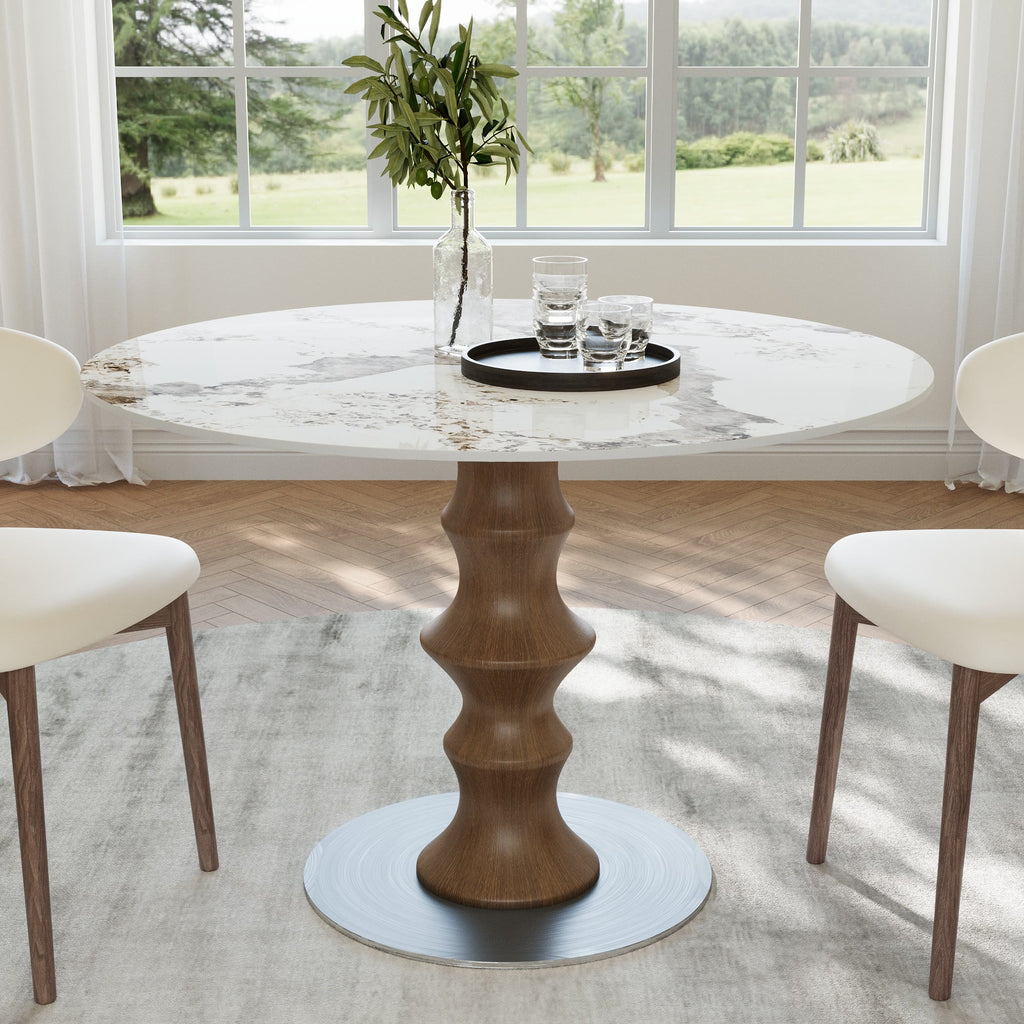Mid-Century Modern Solid Wood Round Dining Table with Sintered Stone Top For 2-4 - Dark Walnut+Pandora - 43" Table - image 9