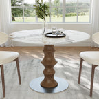 Mid-Century Modern Solid Wood Round Dining Table with Sintered Stone Top For 2-4 - Dark Walnut+Pandora - 43" Table - image 9