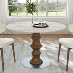 Mid-Century Modern Solid Wood Round Dining Table with Sintered Stone Top For 2-4 - Dark Walnut+Creamy - 43" Table - image 14