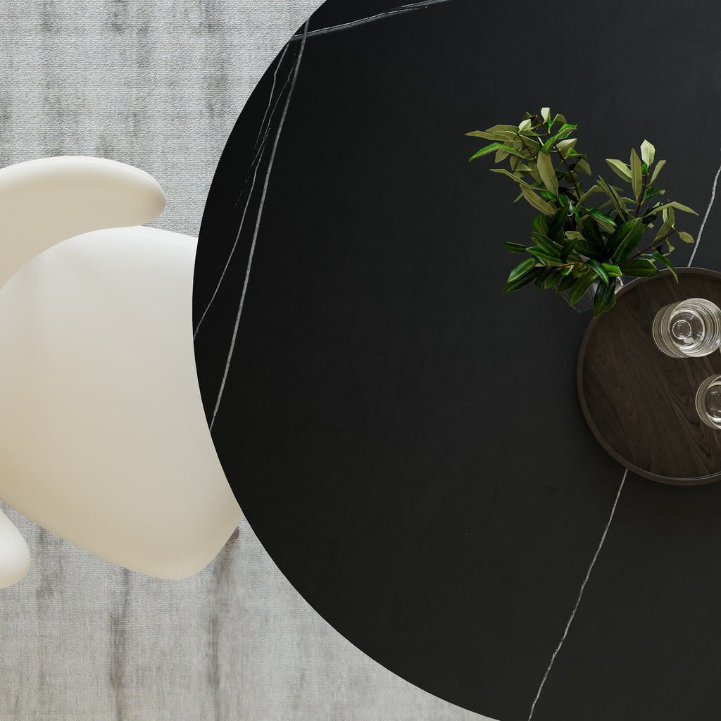 Mid-Century Modern Solid Wood Round Dining Table with Sintered Stone Top For 2-4 - image 17