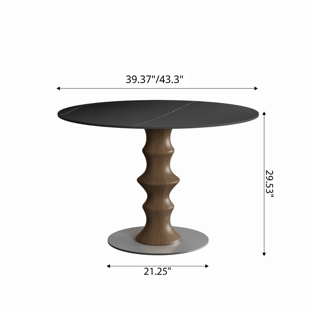 Mid-Century Modern Solid Wood Round Dining Table with Sintered Stone Top For 2-4 - image 25