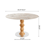 Mid-Century Modern Solid Wood Round Dining Table with Sintered Stone Top For 2-4 - image 20