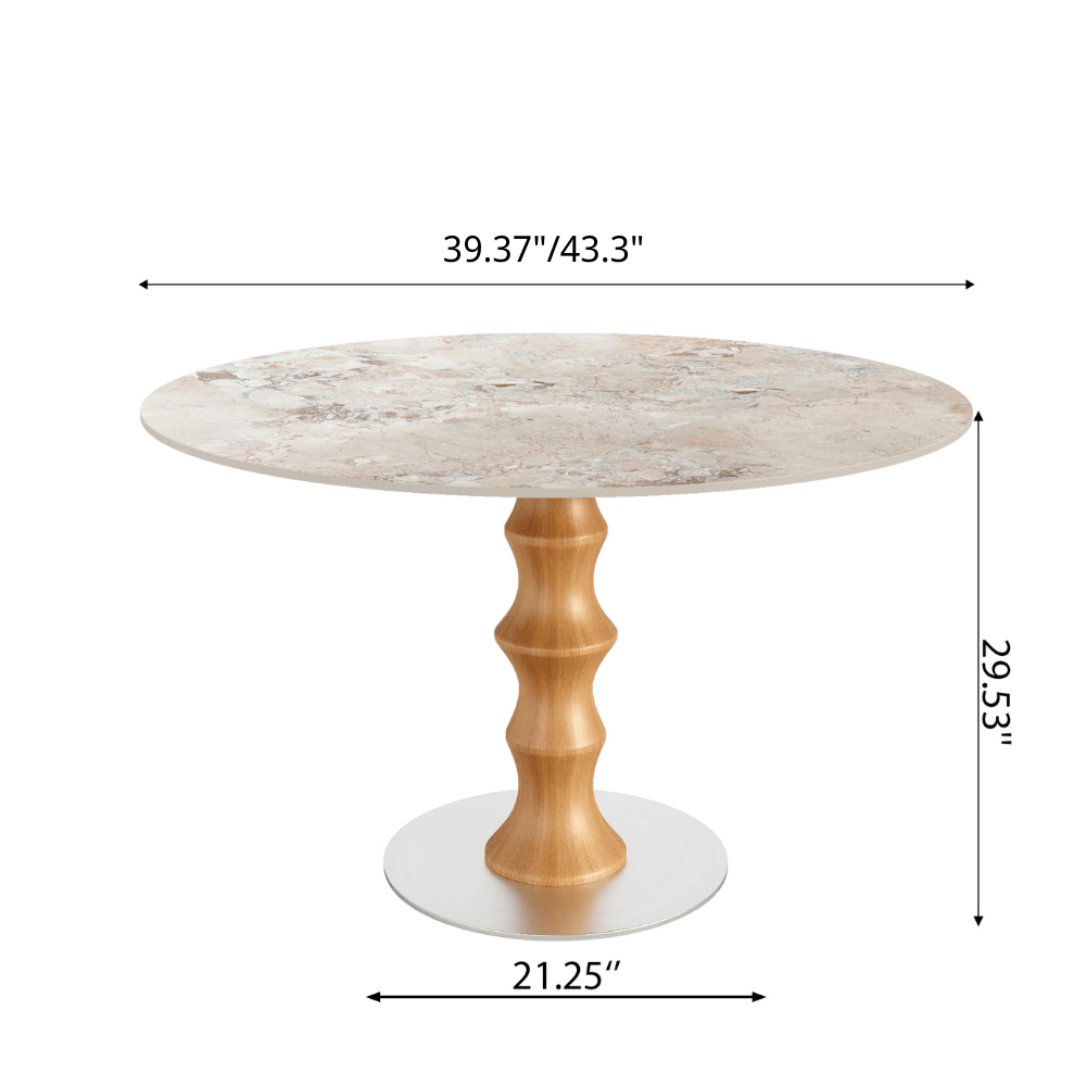 Mid-Century Modern Solid Wood Round Dining Table with Sintered Stone Top For 2-4 - image 20