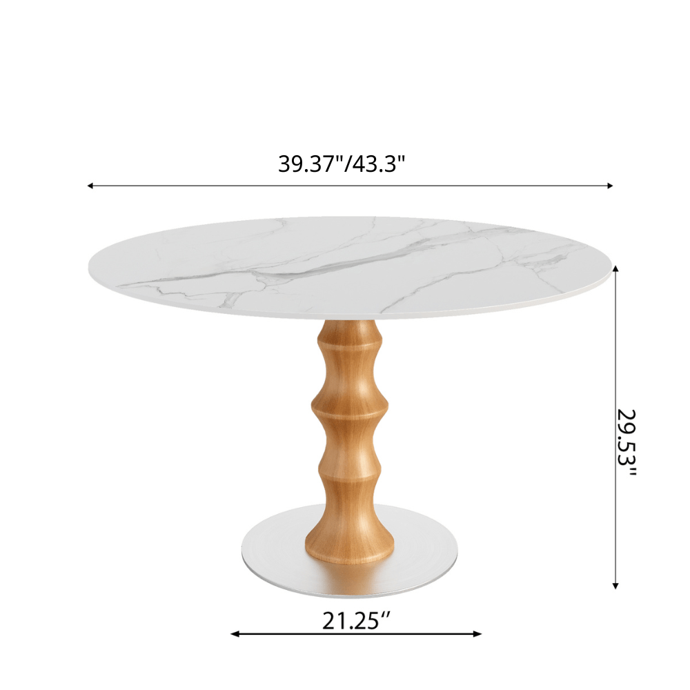 Mid-Century Modern Solid Wood Round Dining Table with Sintered Stone Top For 2-4 - image 18