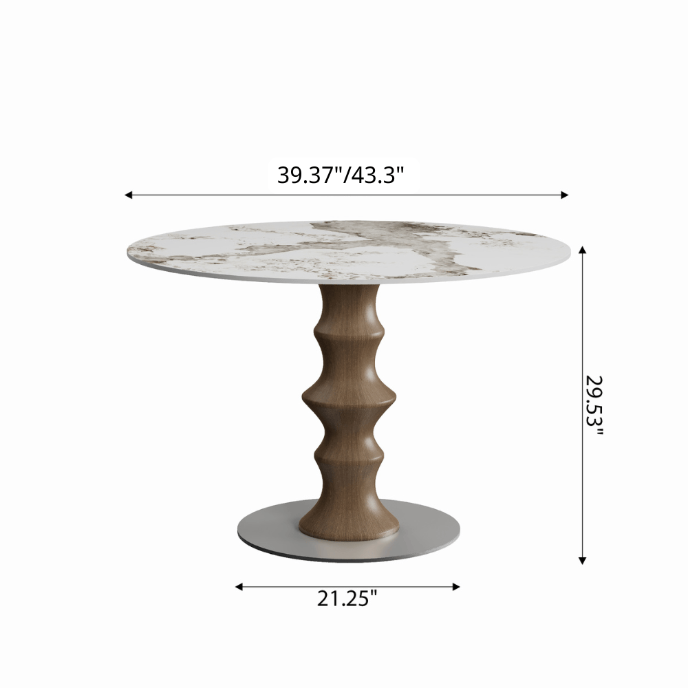 Mid-Century Modern Solid Wood Round Dining Table with Sintered Stone Top For 2-4 - image 24