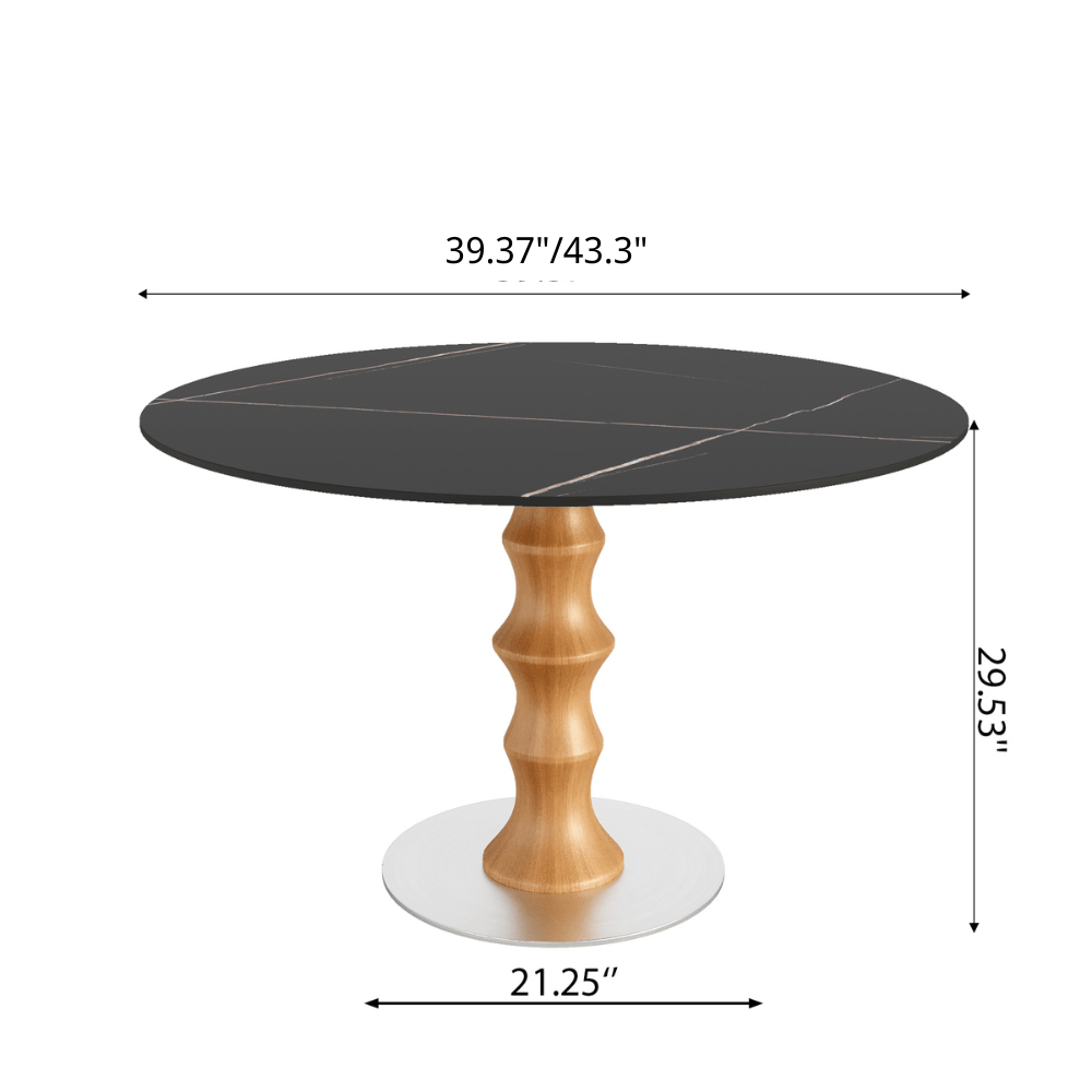 Mid-Century Modern Solid Wood Round Dining Table with Sintered Stone Top For 2-4 - image 21