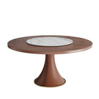 Aurelia Walnut Round Solid Wood Pedestal Dining Table with Snow White Stone Lazy Susan - image 8