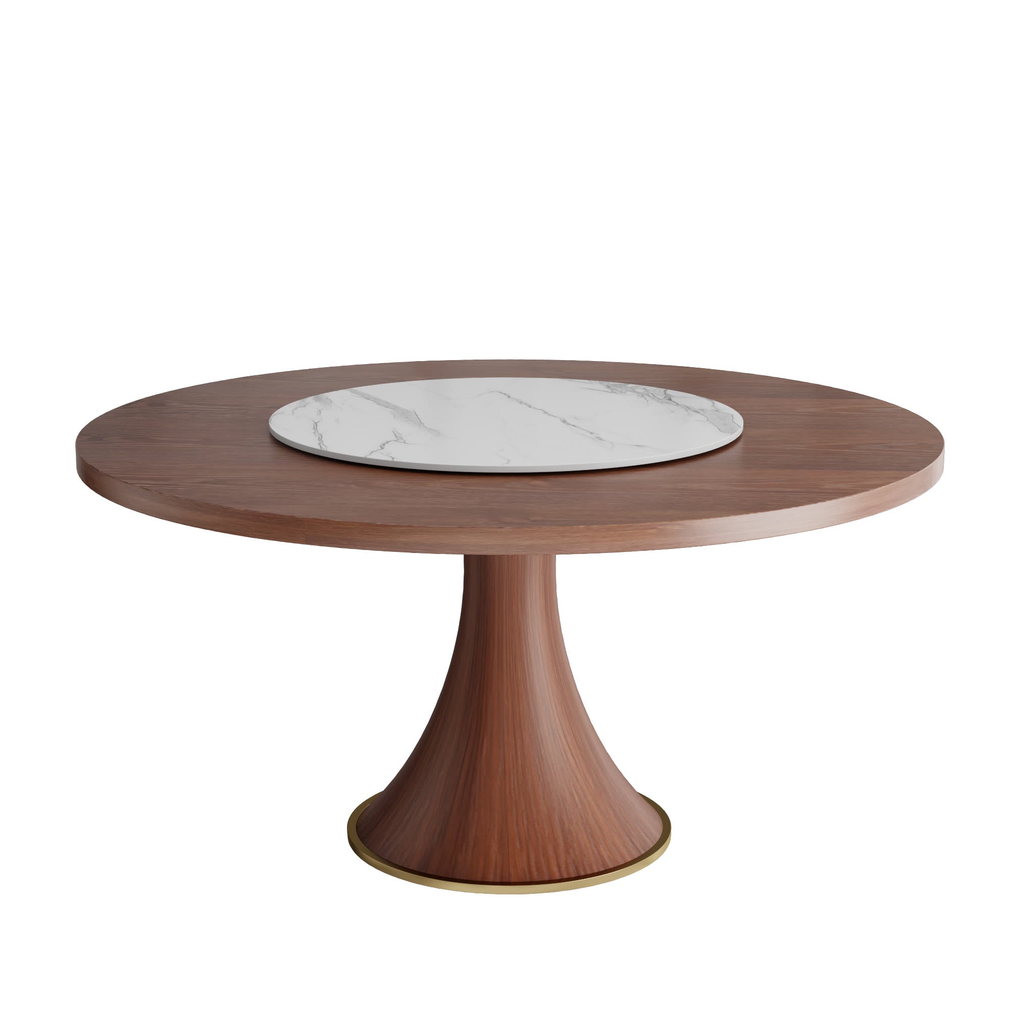 Aurelia Walnut Round Solid Wood Pedestal Dining Table with Snow White Stone Lazy Susan - image 8